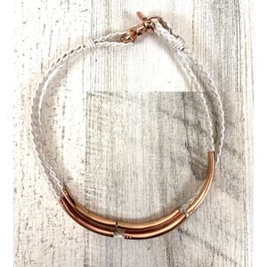 Lizzy James Womens White Braided Leather Rose Gold 15" Necklace Casual Chic